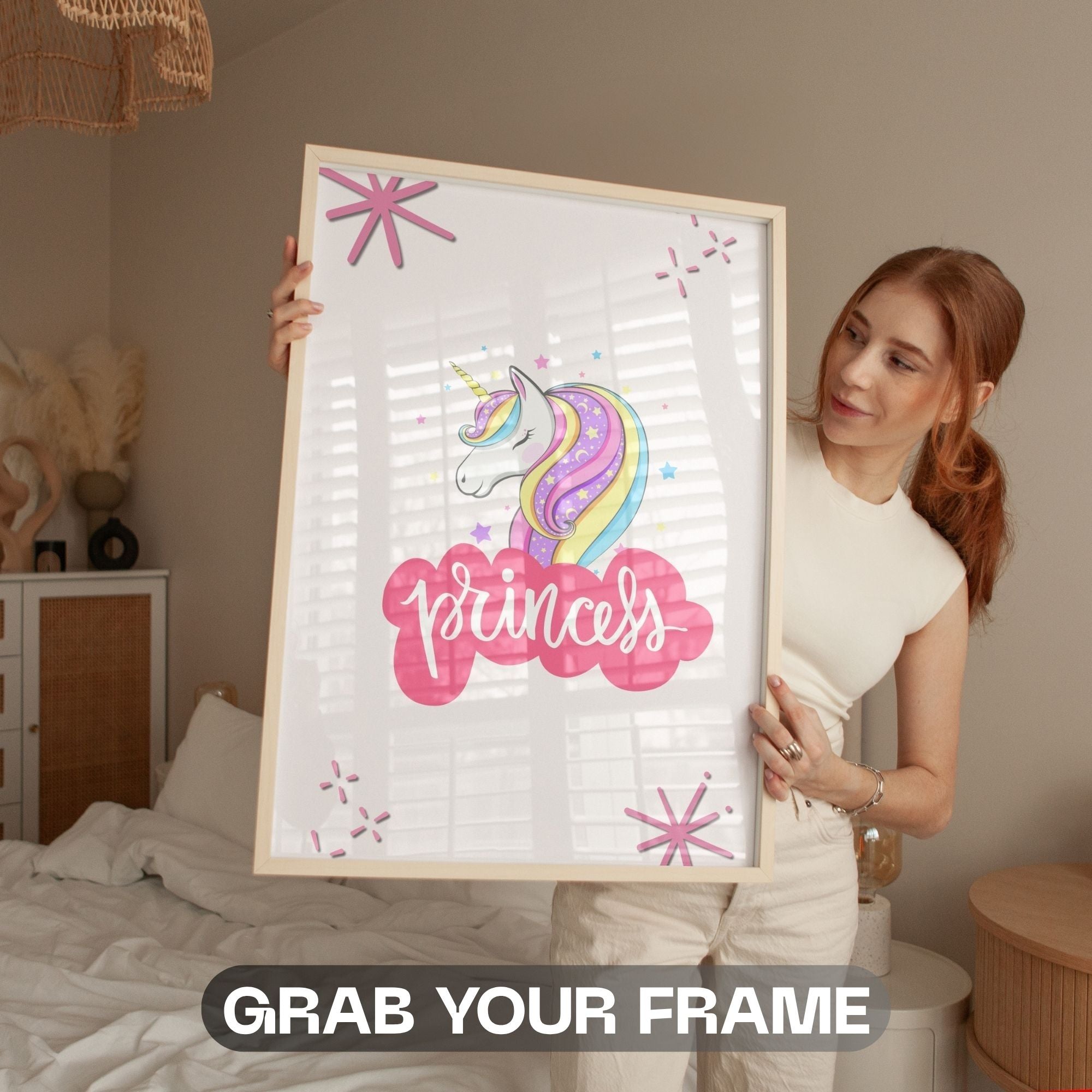 Princess Unicorn Dreamer - Magical Children's Wall Art