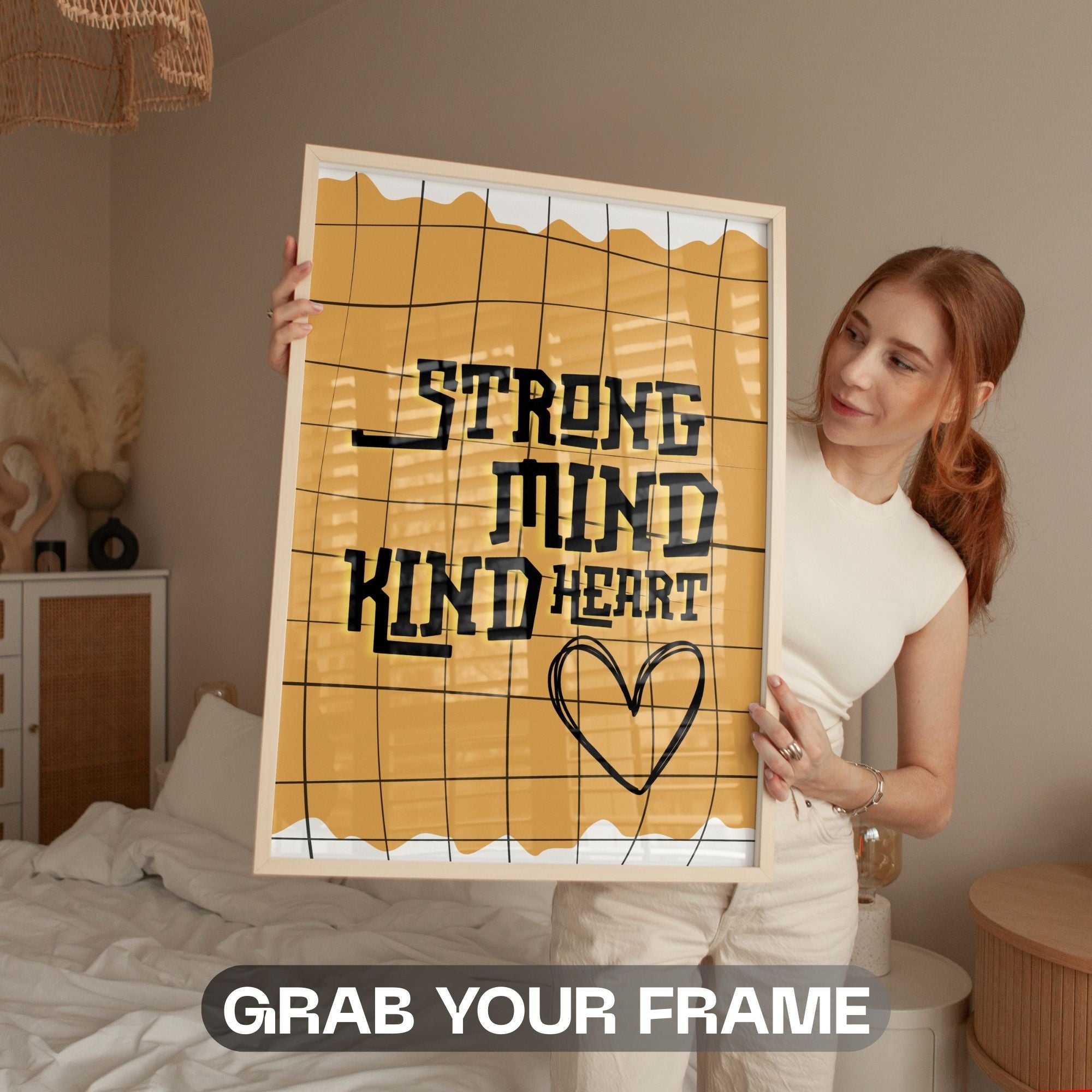 Strong Mind Kind Heart - Modern Abstract Grid Wall Art