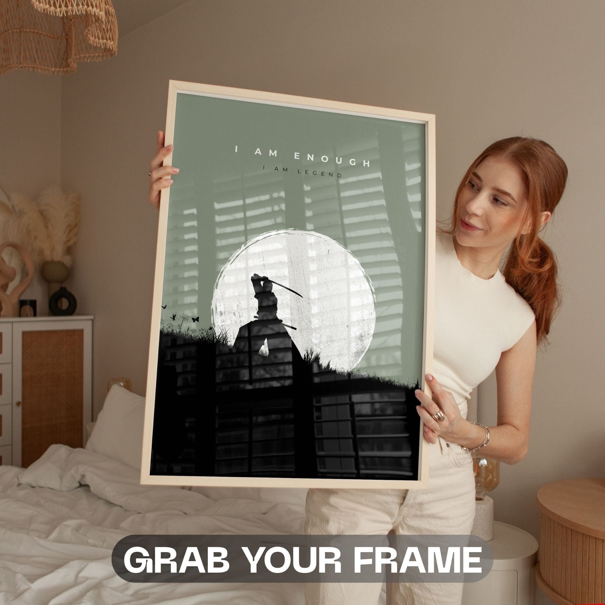 I Am Enough, I Am Legend - Samurai Silhouette Motivational Wall Art