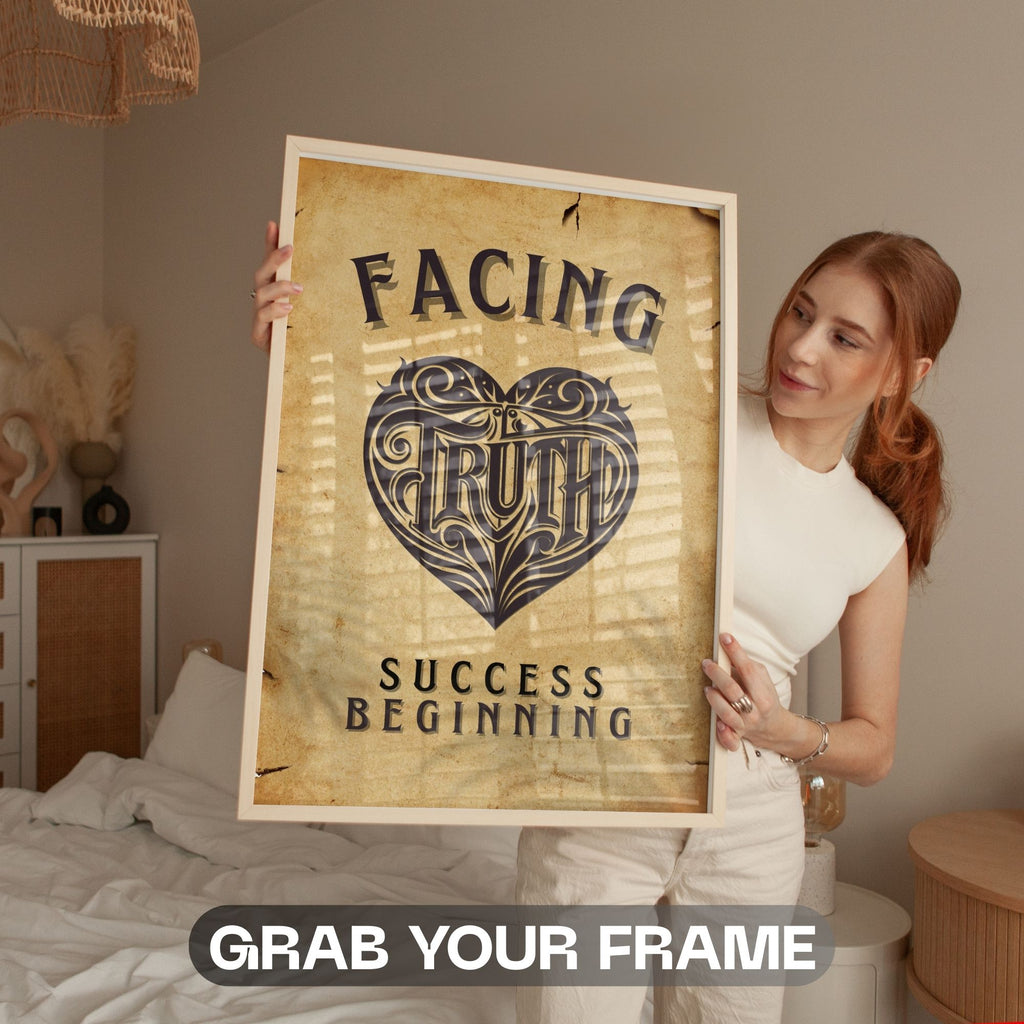 Facing Truth - Vintage Motivational Wall Art with Heart Design