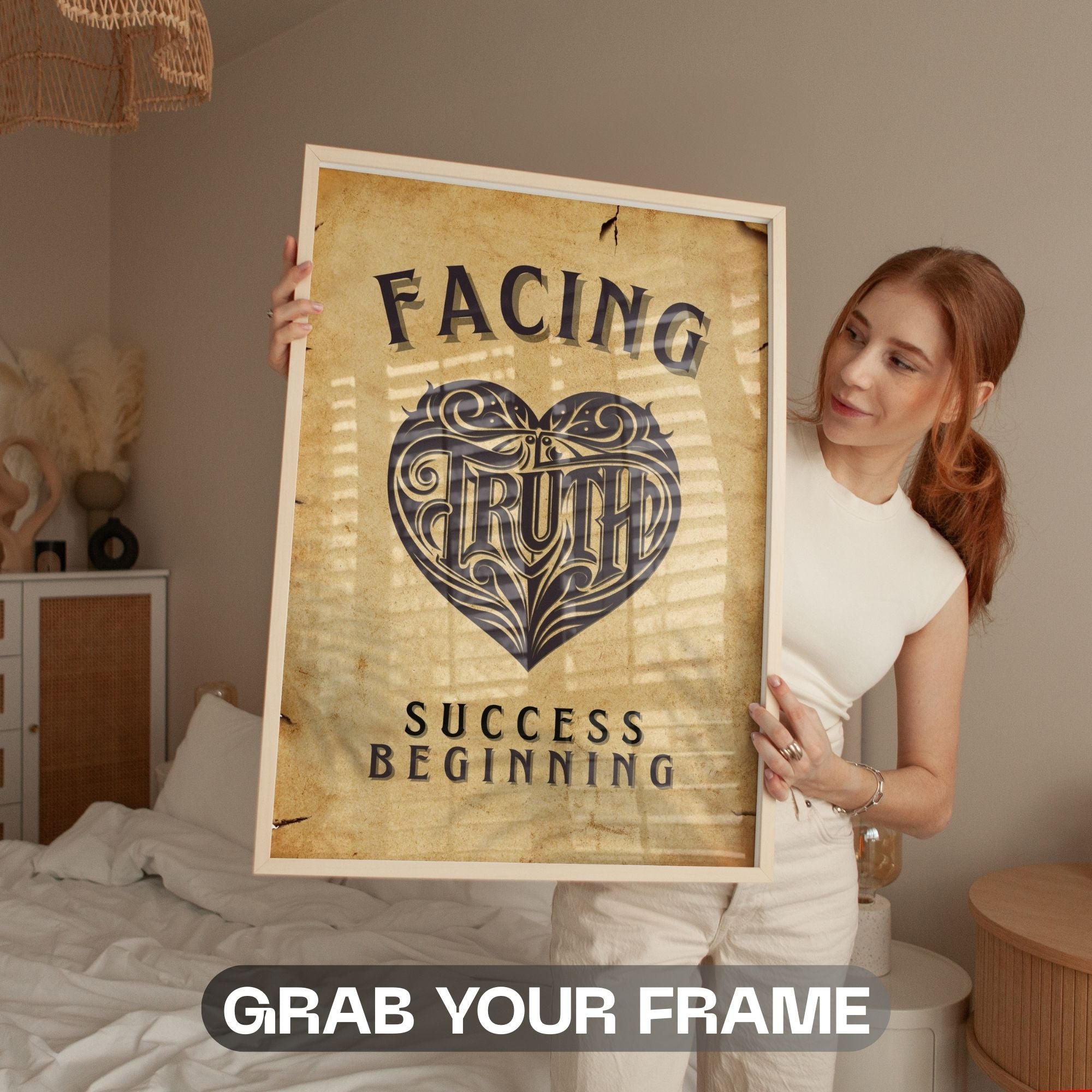 Facing Truth - Vintage Motivational Wall Art with Heart Design
