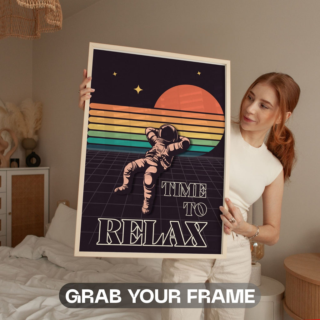 Time to Relax - Retro Astronaut Synthwave Wall Art