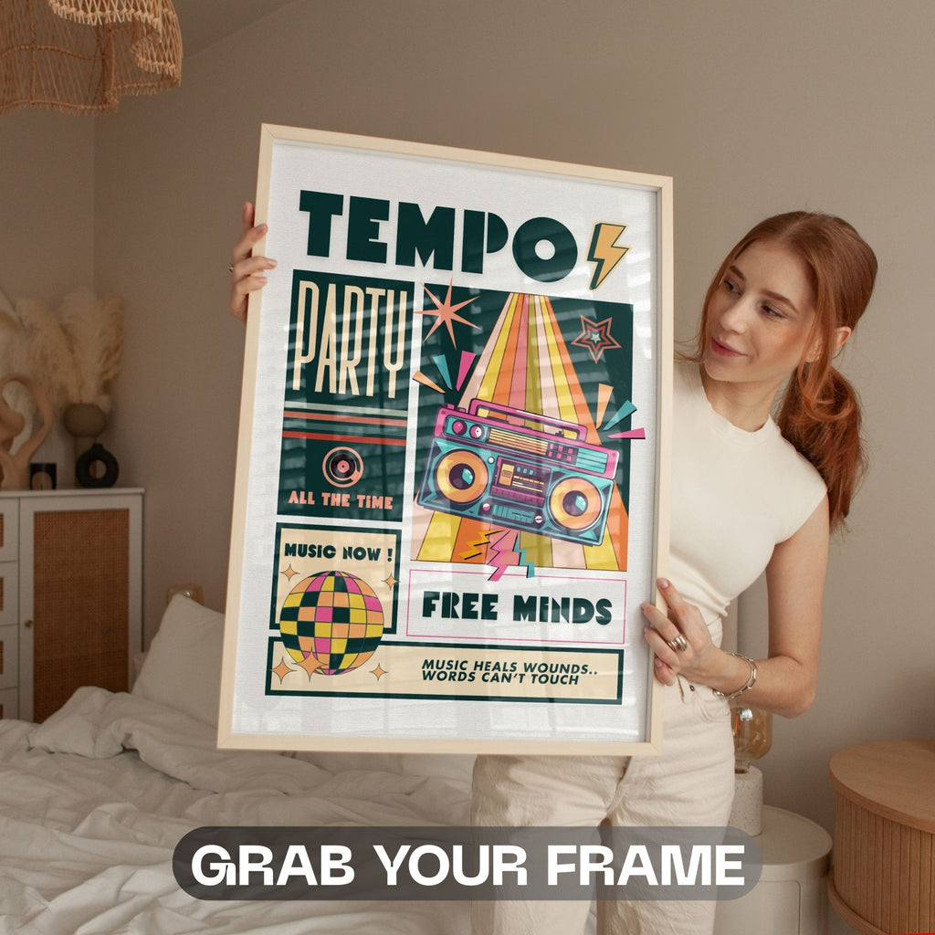 Tempo Party - Music Heals Wounds, Free Minds Retro Wall Art