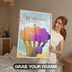 Be Unique - Inspirational Wall Art with Vibrant Rainbow Trees