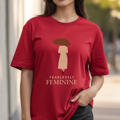 Fearlessly Feminine - Woman with Red Umbrella Silhouette Elegant Empowerment Statement Artwork