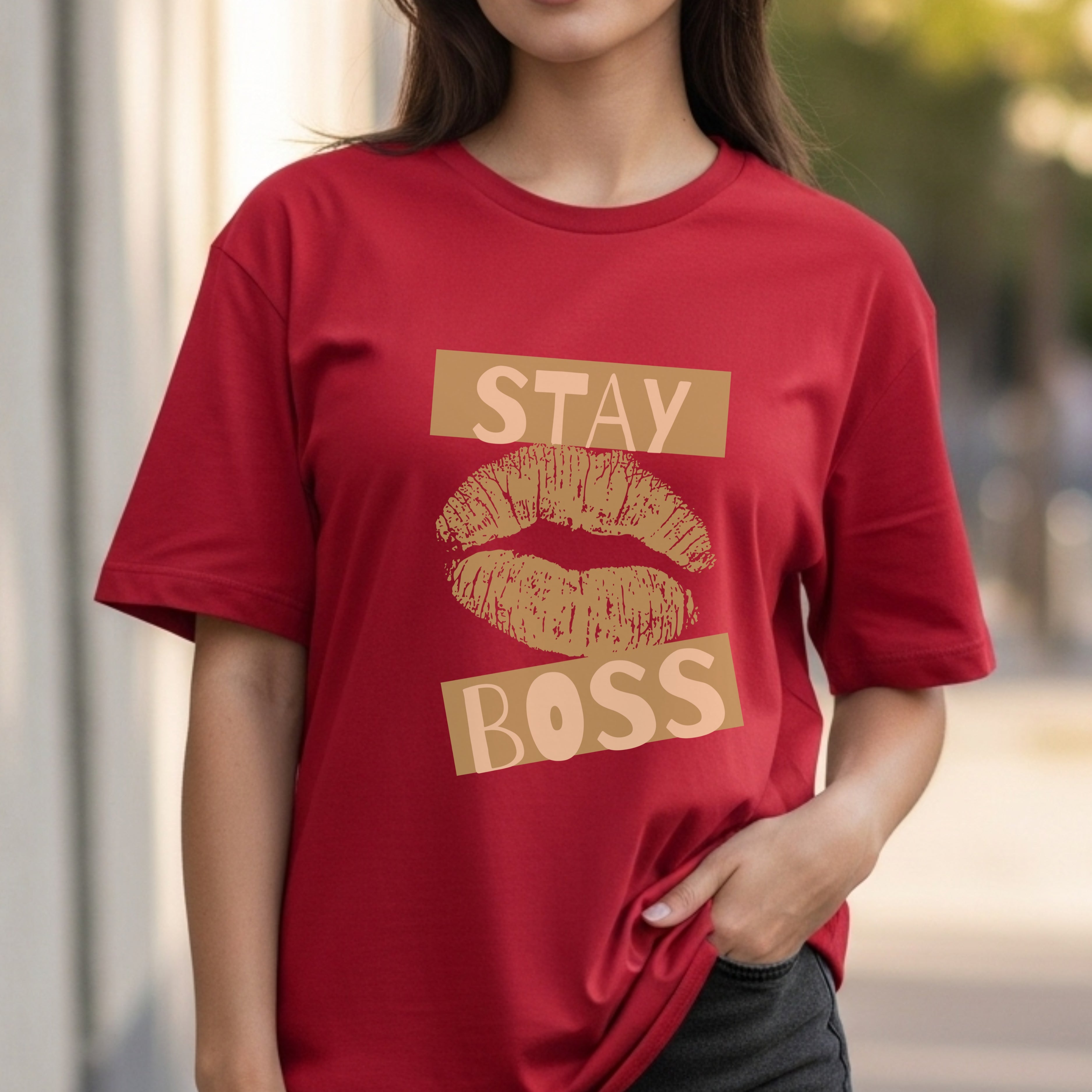 Stay Boss - Bold Lips Print Typography Confidence Authority Statement Artwork