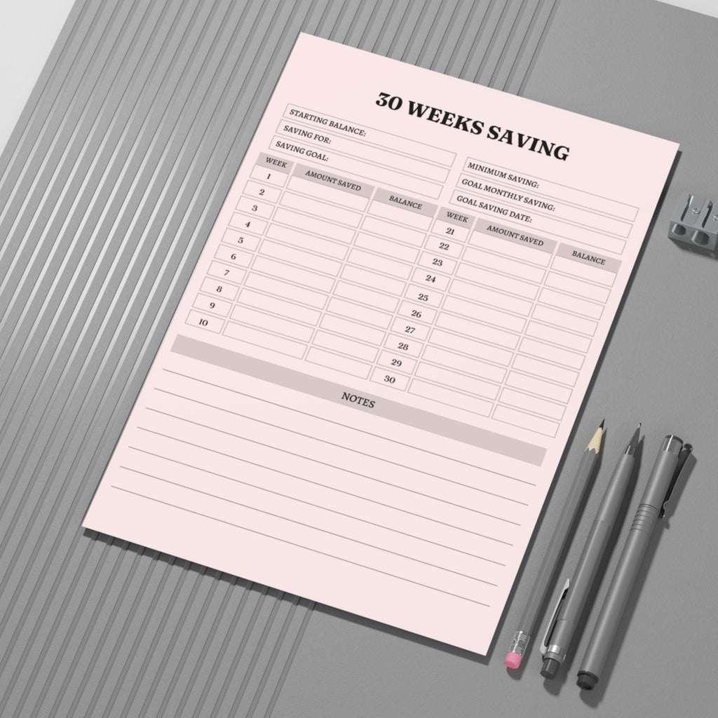 30 Weeks Saving Tracker