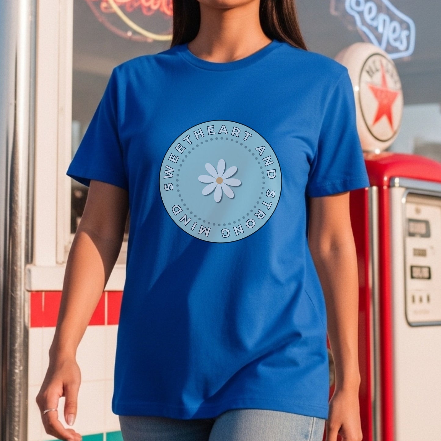 Sweetheart And Strong - Soft Daisy Flower Circle Empowered Femininity Statement Artwork