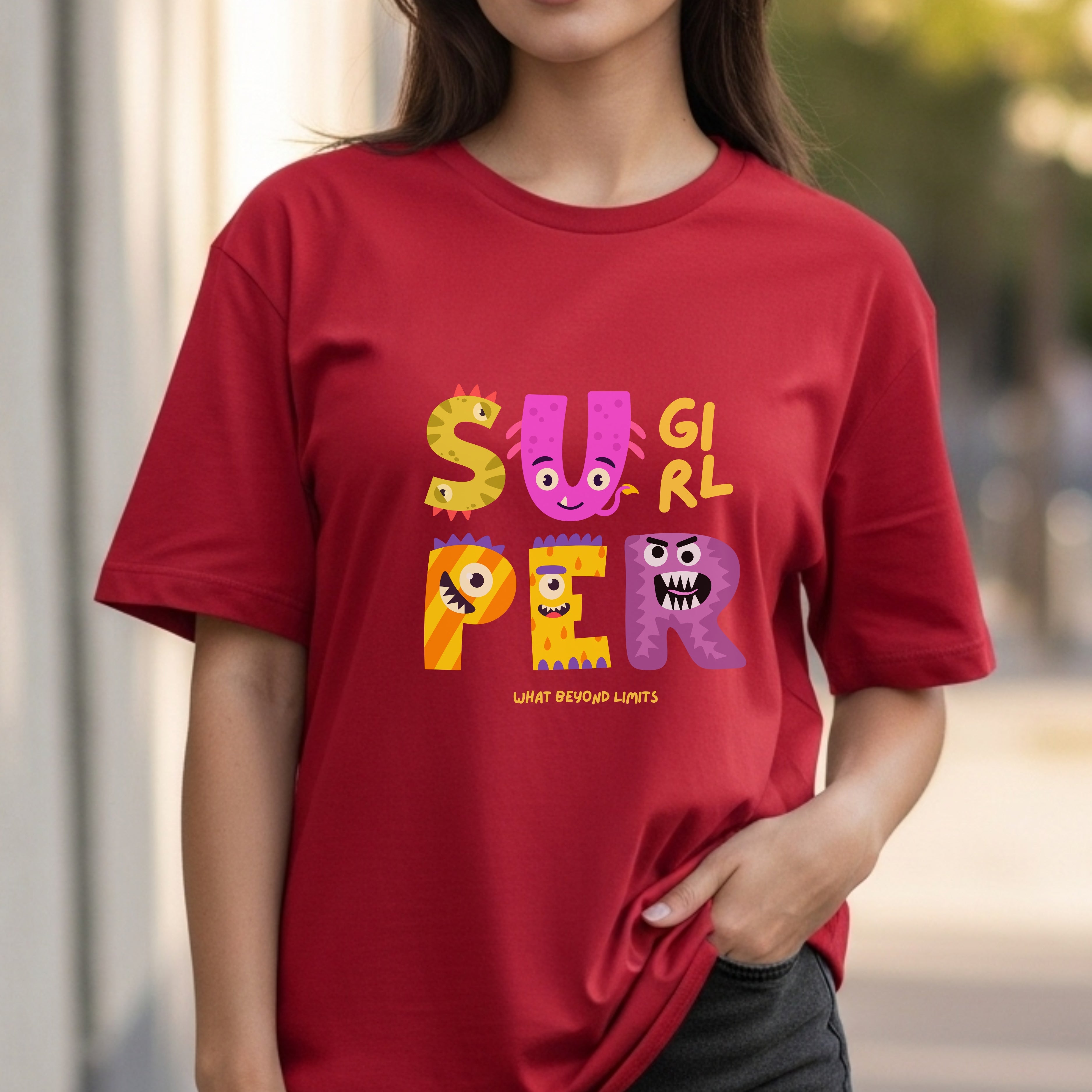Super Girl What Beyond Limits - Cute Monster Empowerment Kids Statement Artwork