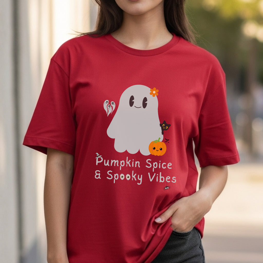 Pumpkin Spice & Spooky Vibes - Cute Halloween Ghost Autumn Season Statement Artwork