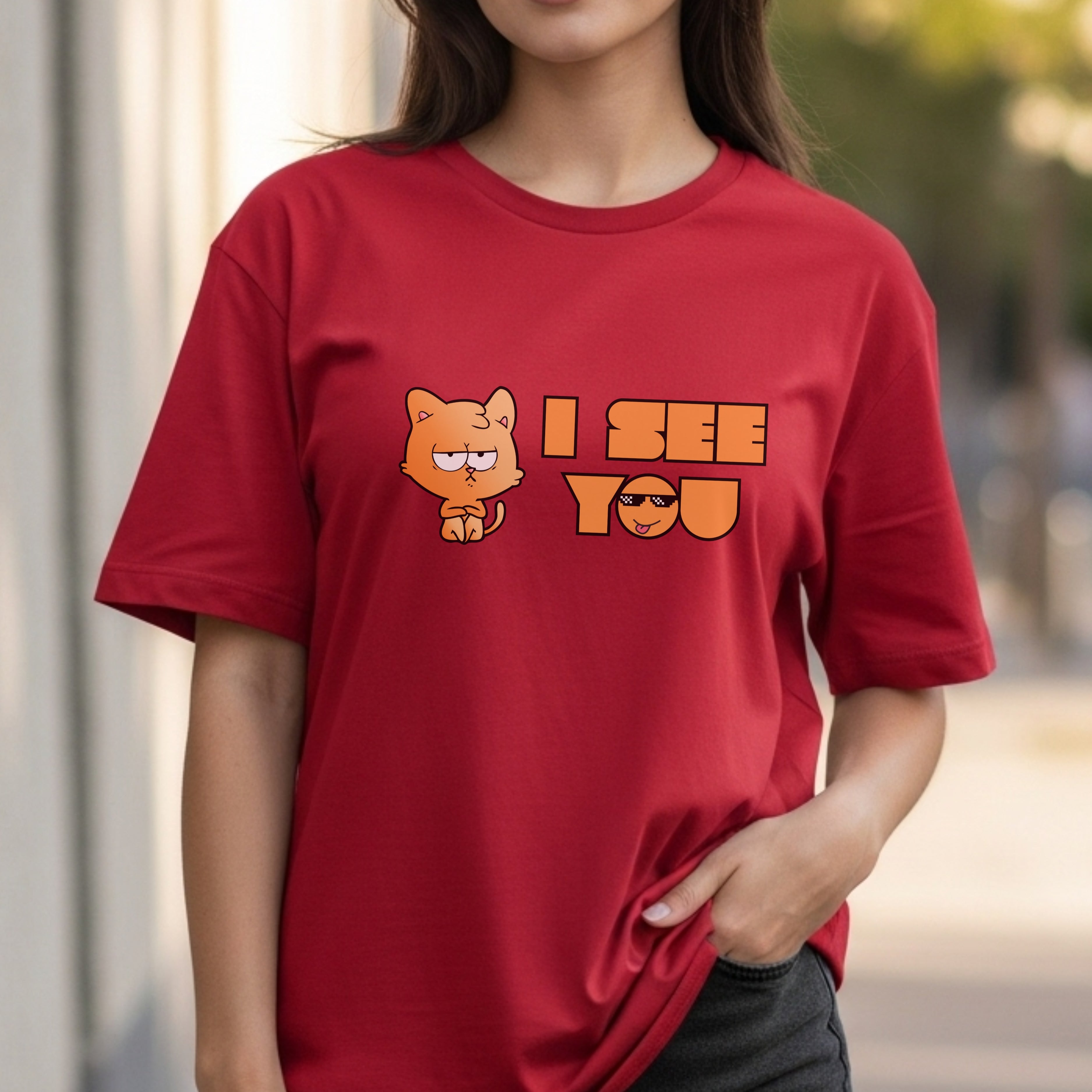 I See You - Grumpy Orange Cat with Deal With It Sunglasses Meme Humor Artwork