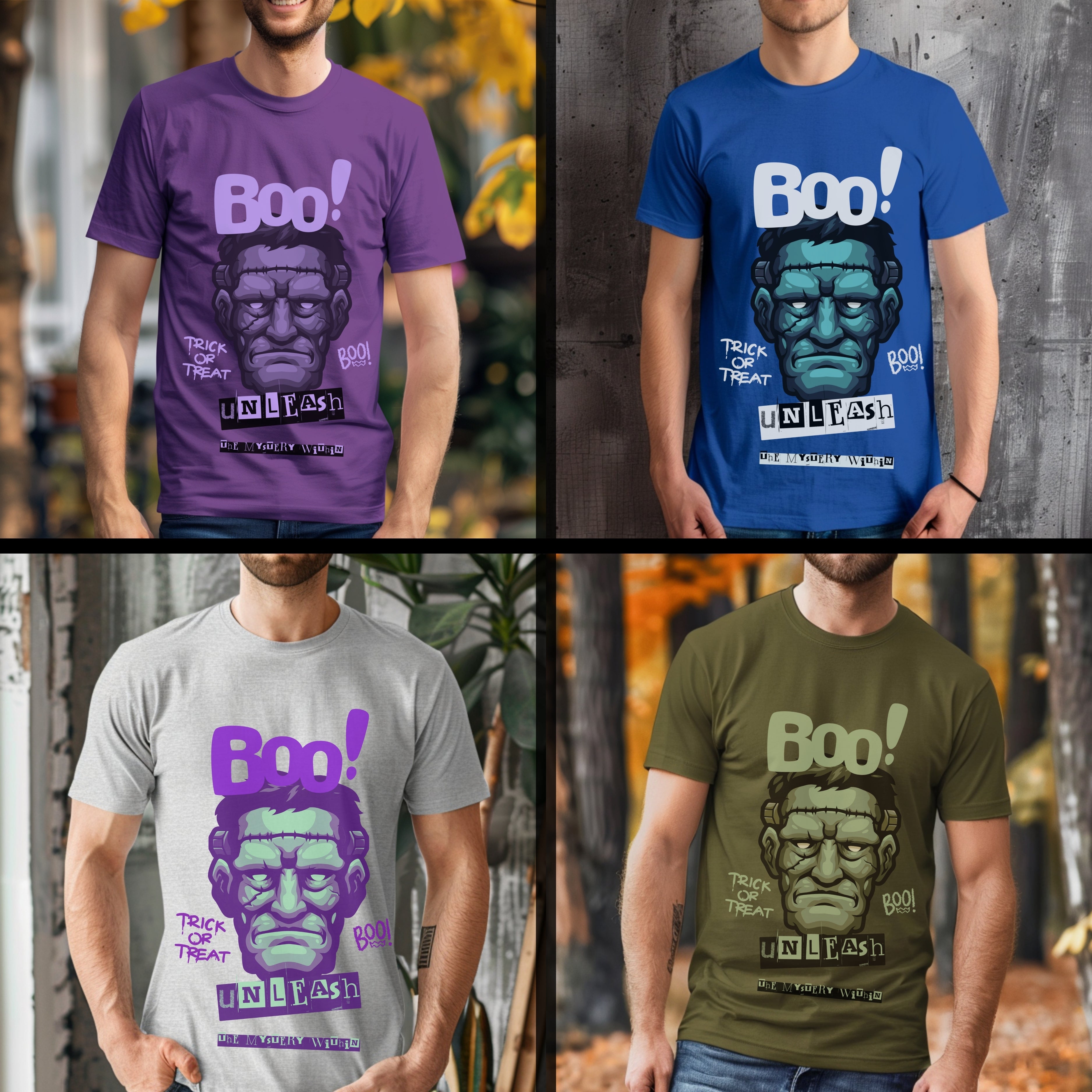 Boo Trick Or Treat Unleash - Frankenstein Halloween Statement Artwork