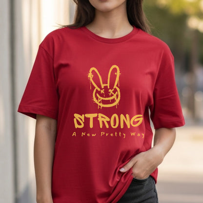 Strong A New Pretty Way - Graffiti Bunny with Red X Eyes Edgy Feminine Power Statement Artwork