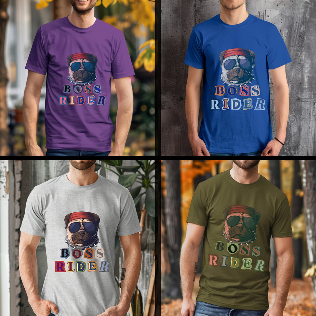 Boss Rider - Cool Pug Dog with Bandana and Sunglasses Biker Attitude Statement Artwork