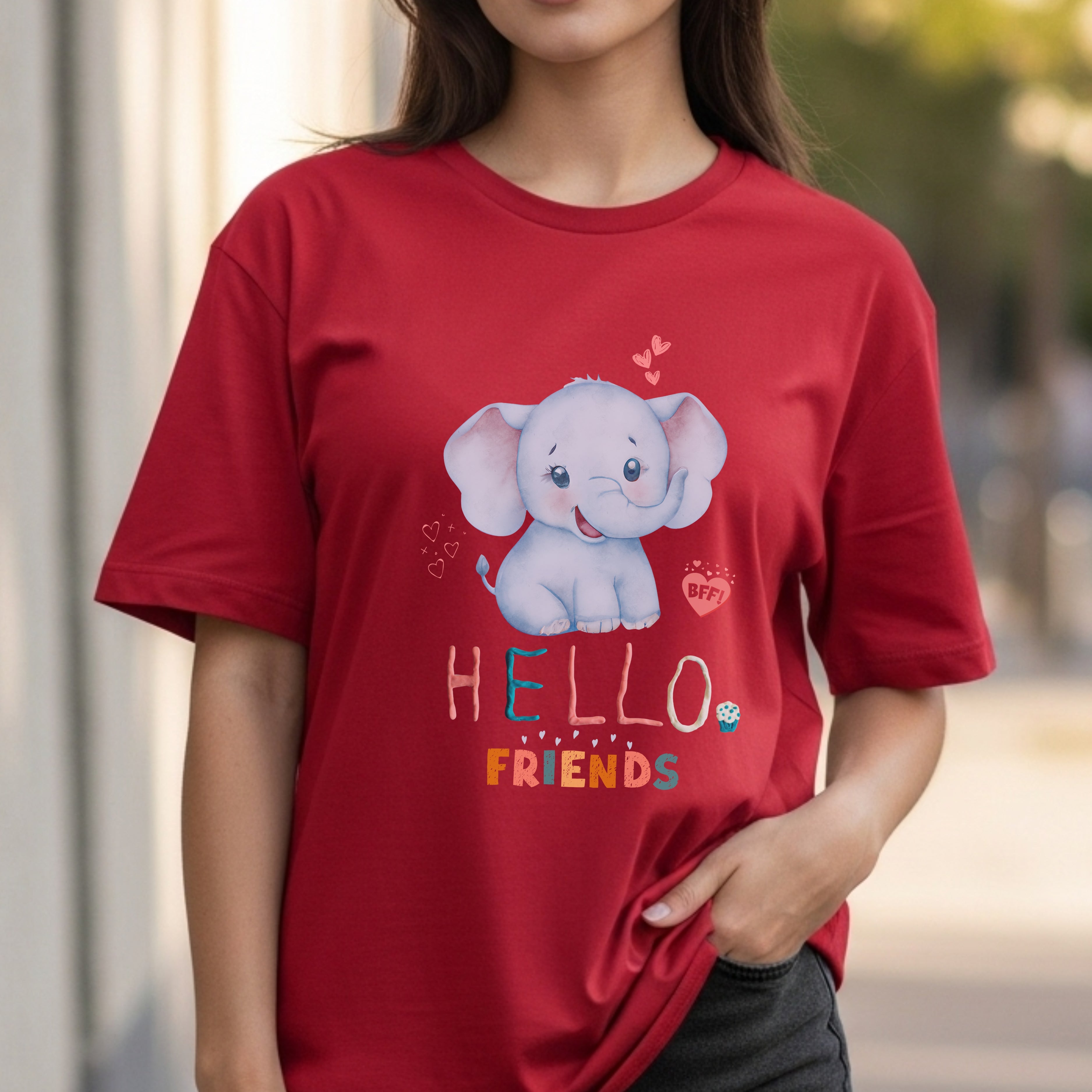 Hello Friends BFF - Cute Elephant Friendship Kindness Greeting Statement Artwork