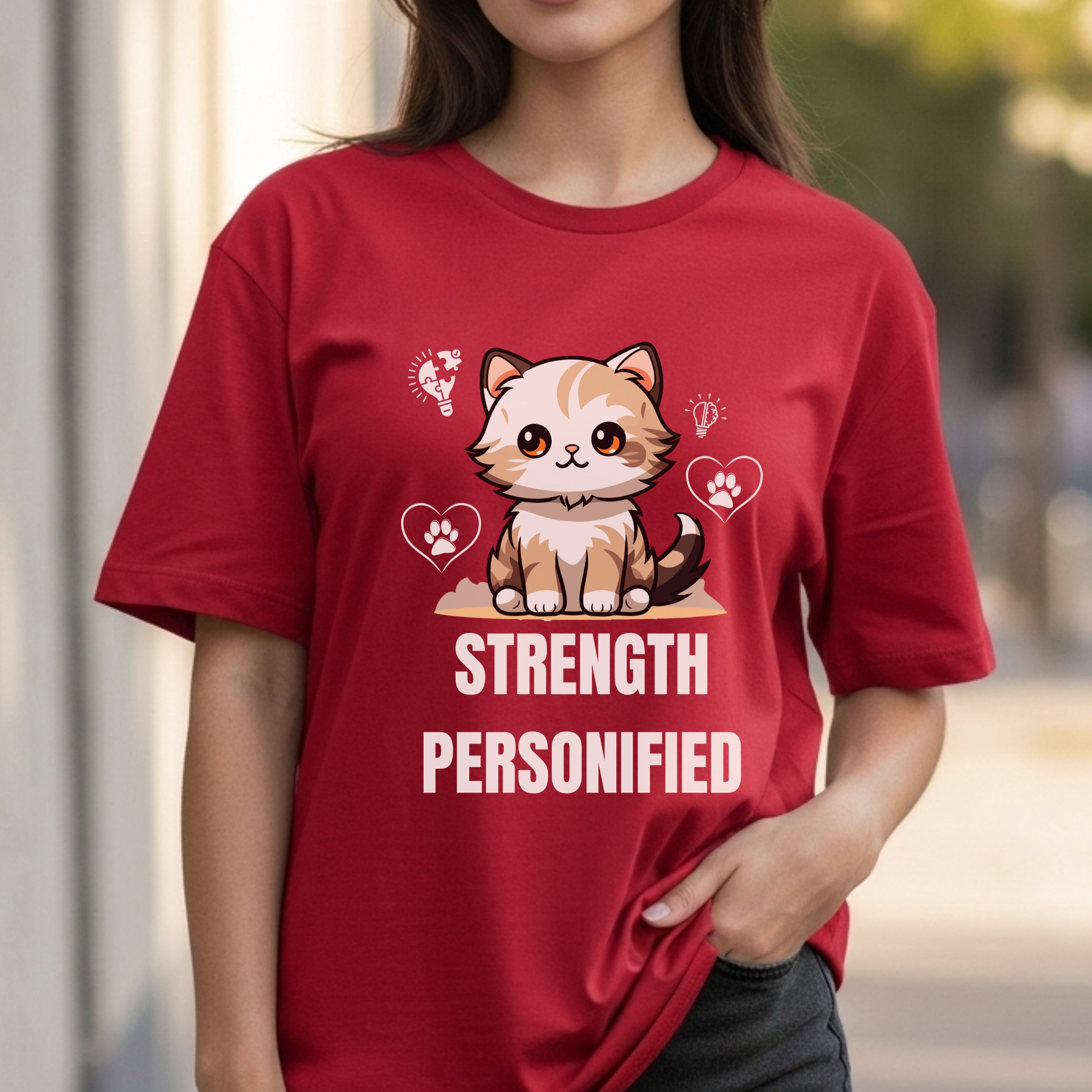 Strength Personified - Adorable Kitten with Lightbulb Hearts Cute Power Statement Artwork