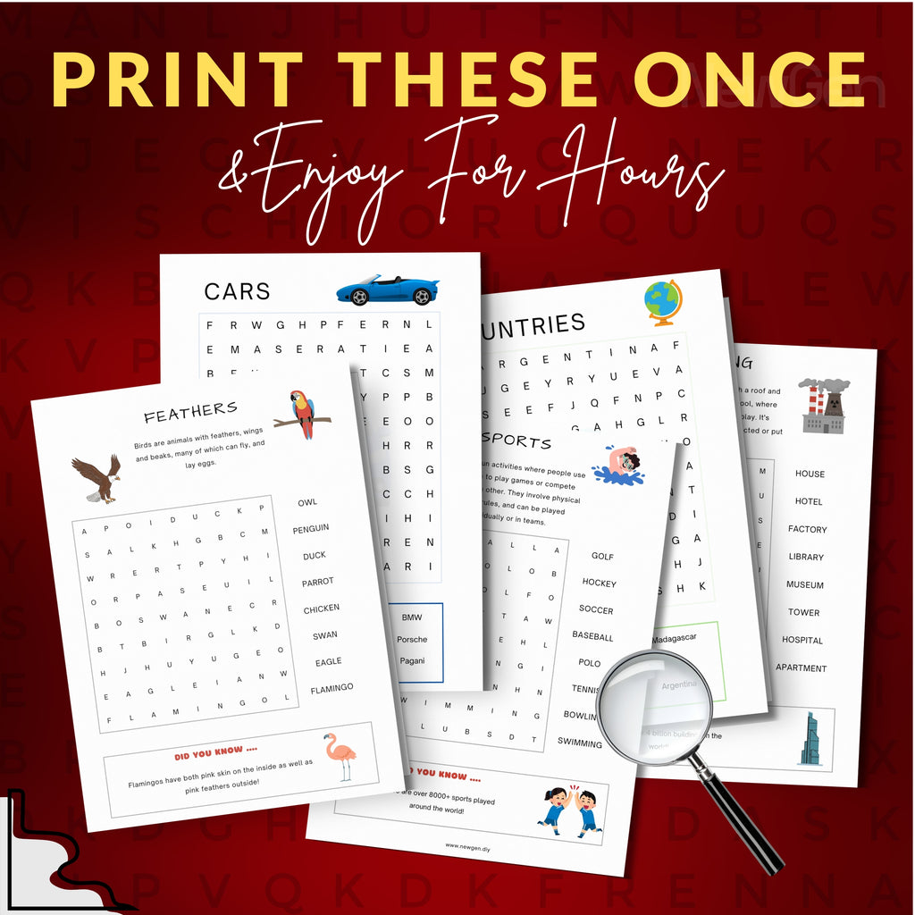 Kids' Word Search Puzzle - 30 Educational Themes