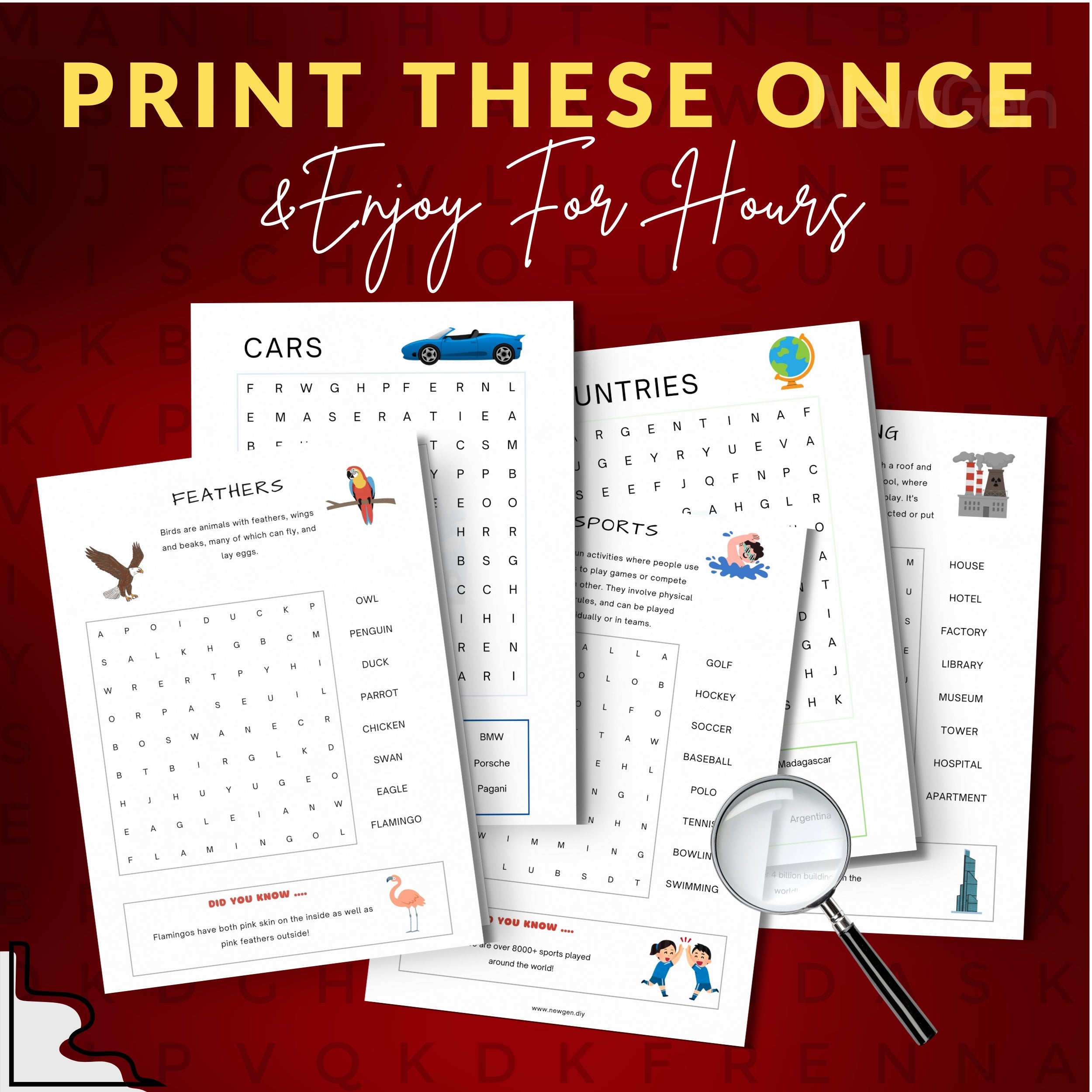 Kids' Word Search Puzzle - 30 Educational Themes