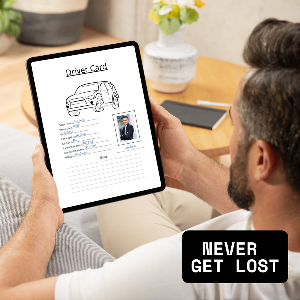 Mileage Tracker + Driver Card Paper Sheets x2