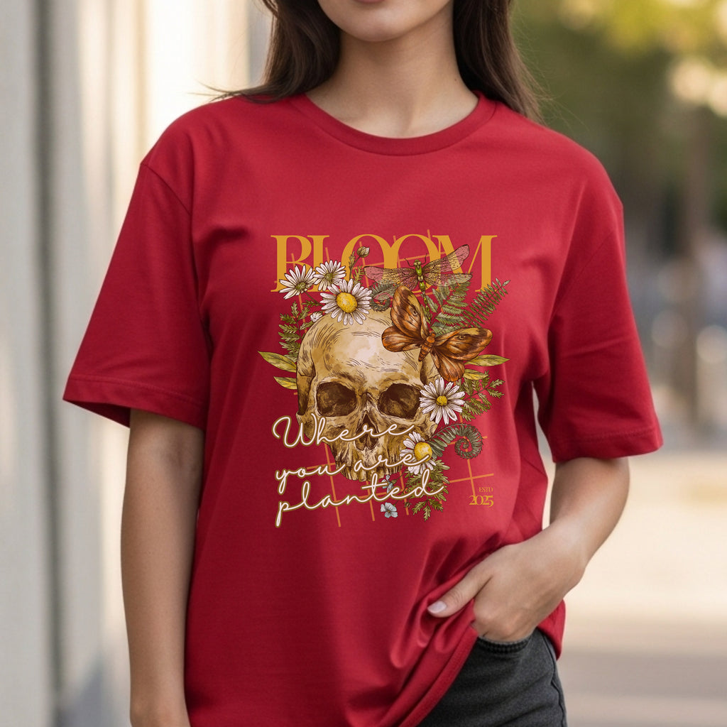 Bloom Where You Are Planted - Skull Butterfly Nature Growth Statement Artwork