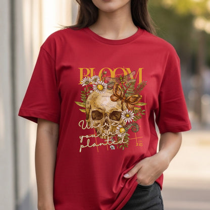 Bloom Where You Are Planted - Skull Butterfly Nature Growth Statement Artwork