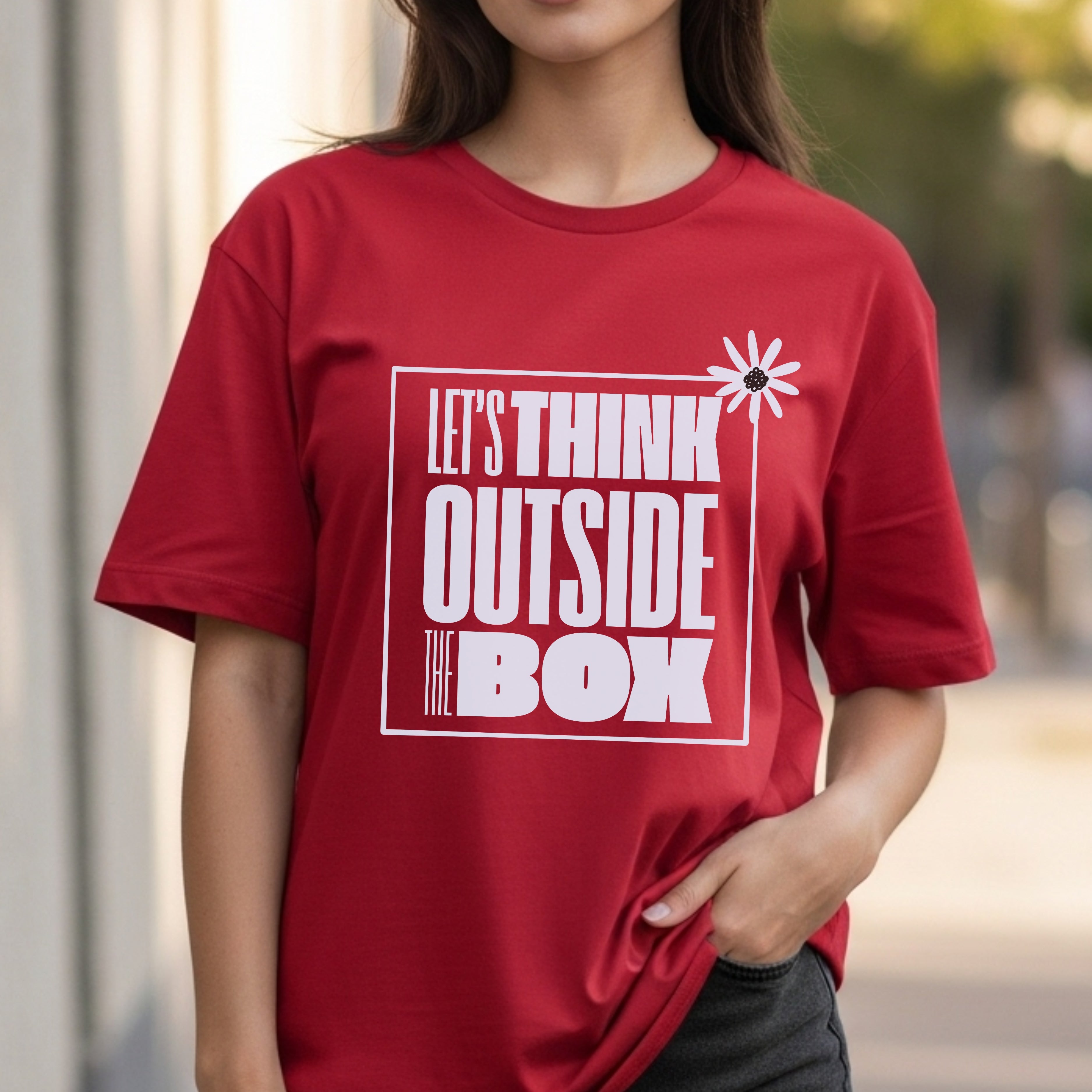 Let's Think Outside The Box - Bold Typography Daisy Flower Creative Mindset Statement Artwork