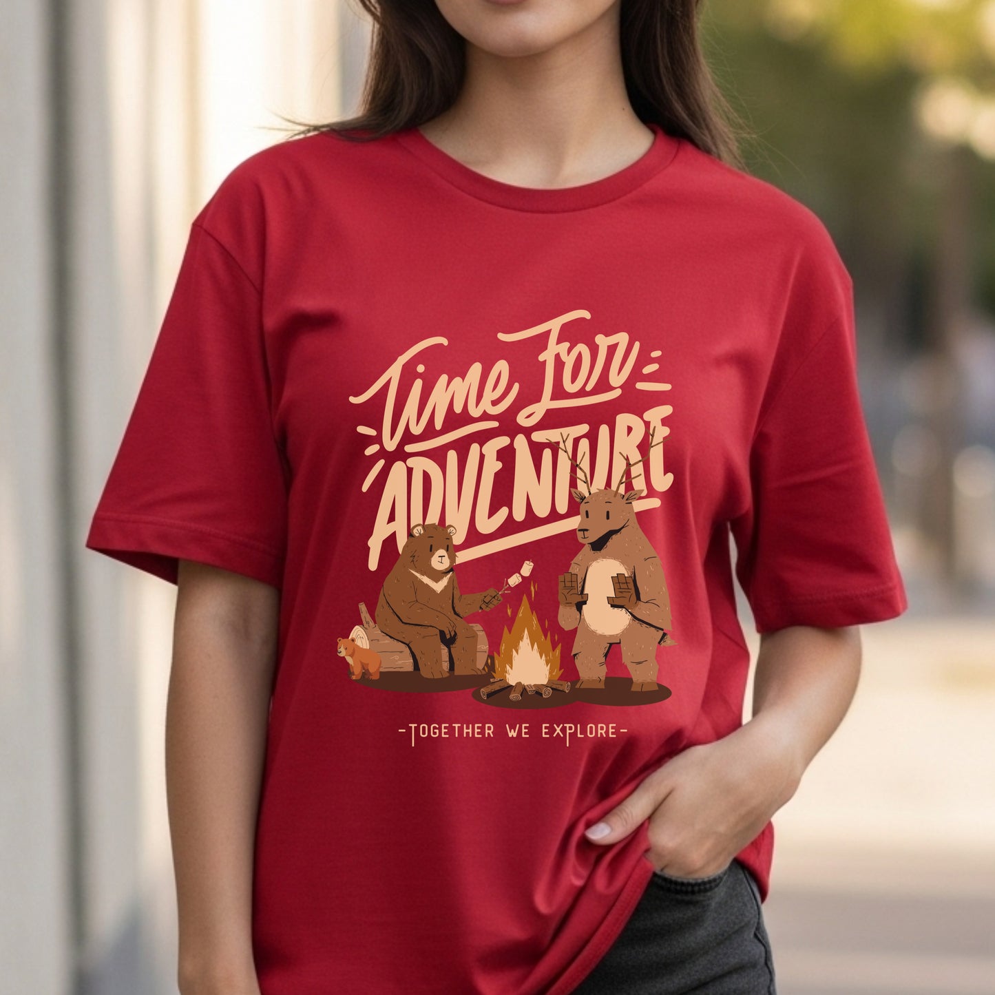 Time For Adventure Together We Explore - Bear Camping Outdoors Nature Statement Artwork