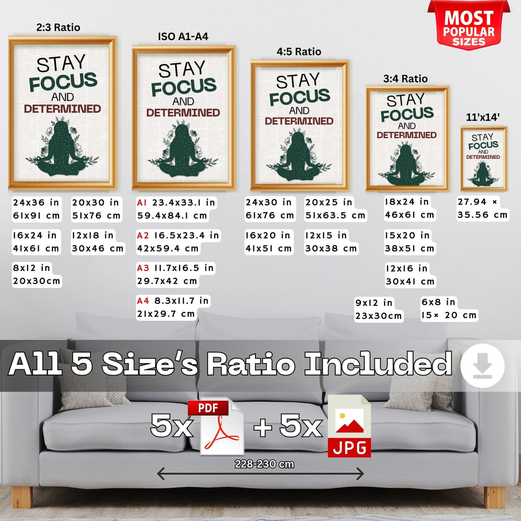 Stay Focused and Determined - Mindfulness Motivation Wall Art
