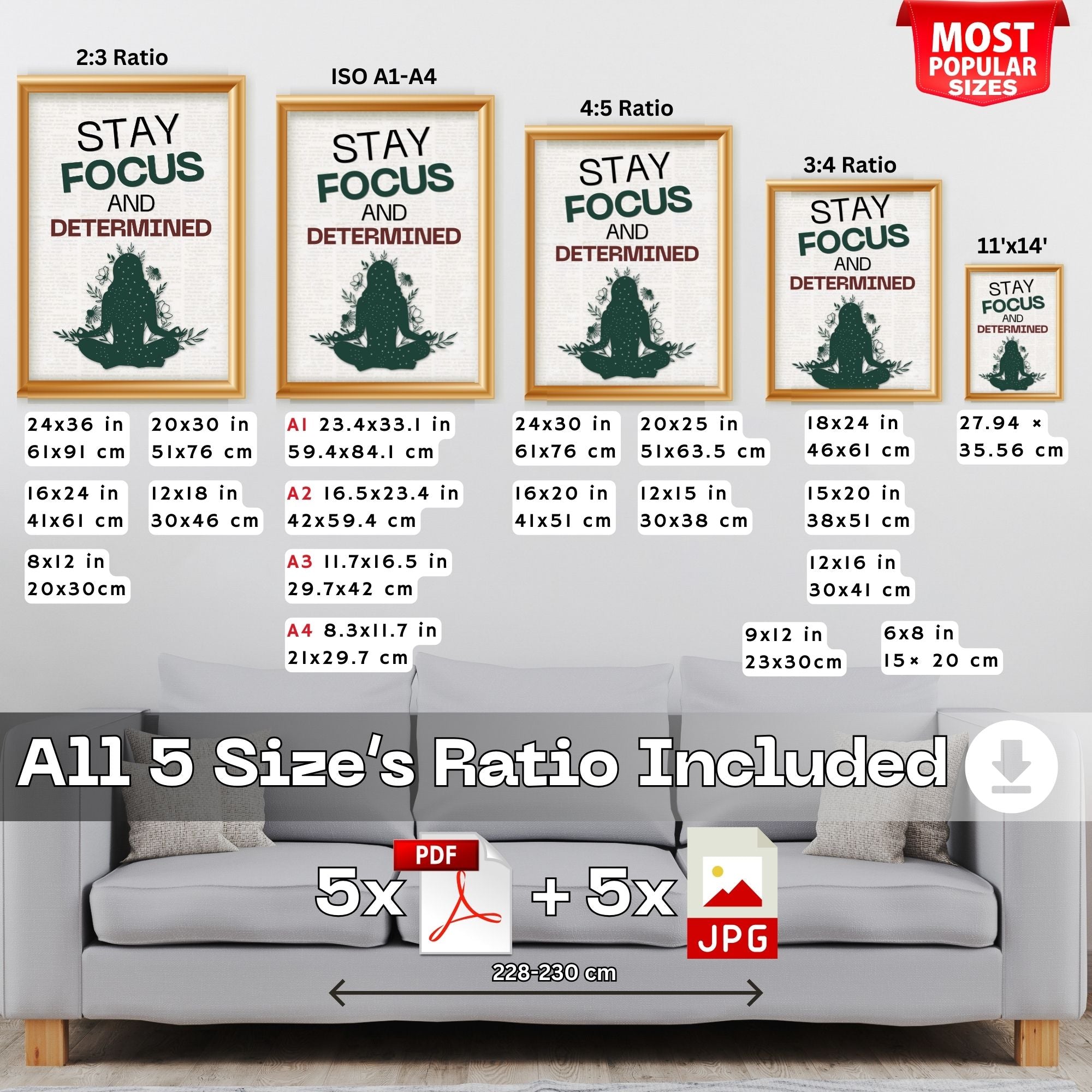 Stay Focused and Determined - Mindfulness Motivation Wall Art