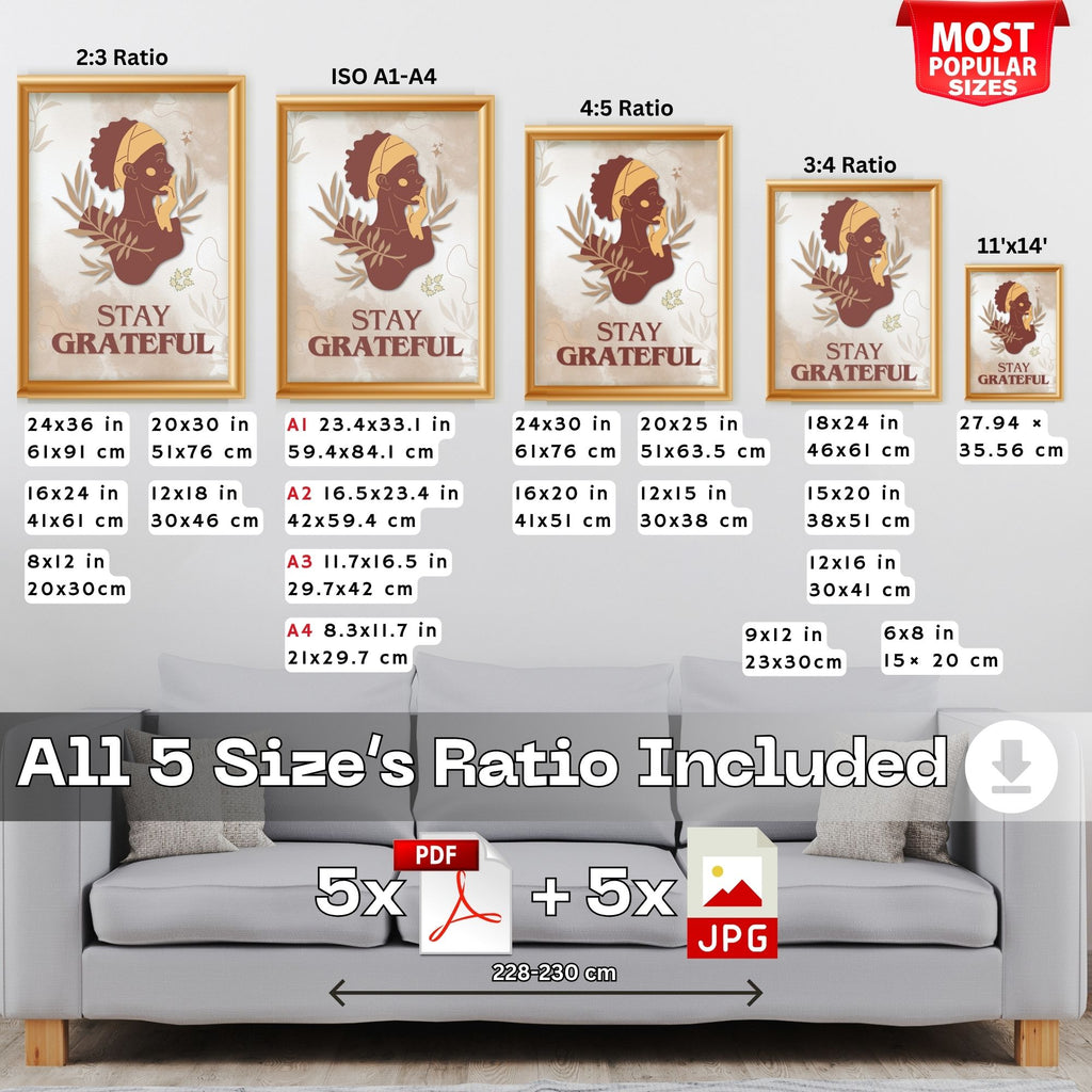 Stay Grateful - African American Gratitude Wall Art | Botanical Portrait Poster