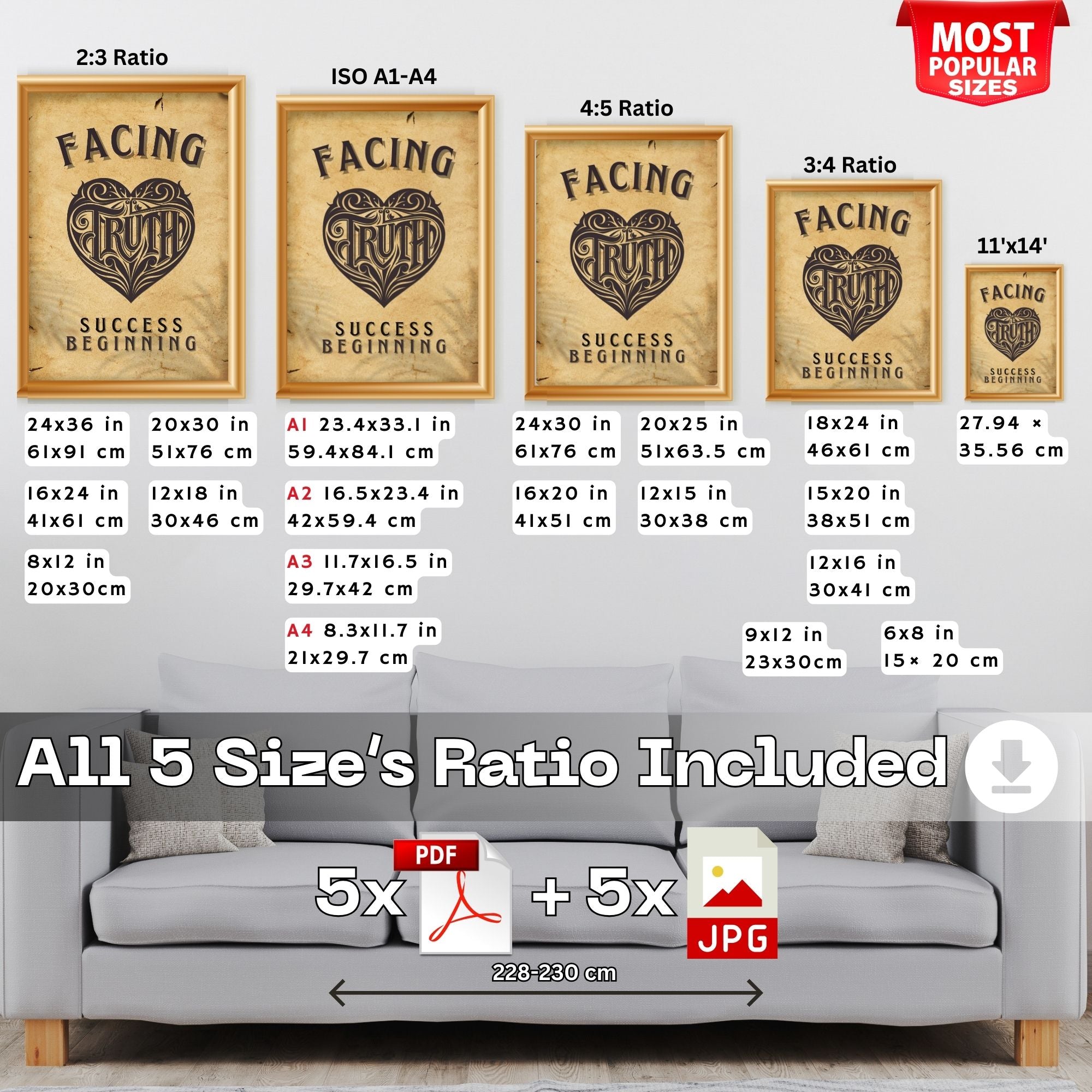 Facing Truth - Vintage Motivational Wall Art with Heart Design