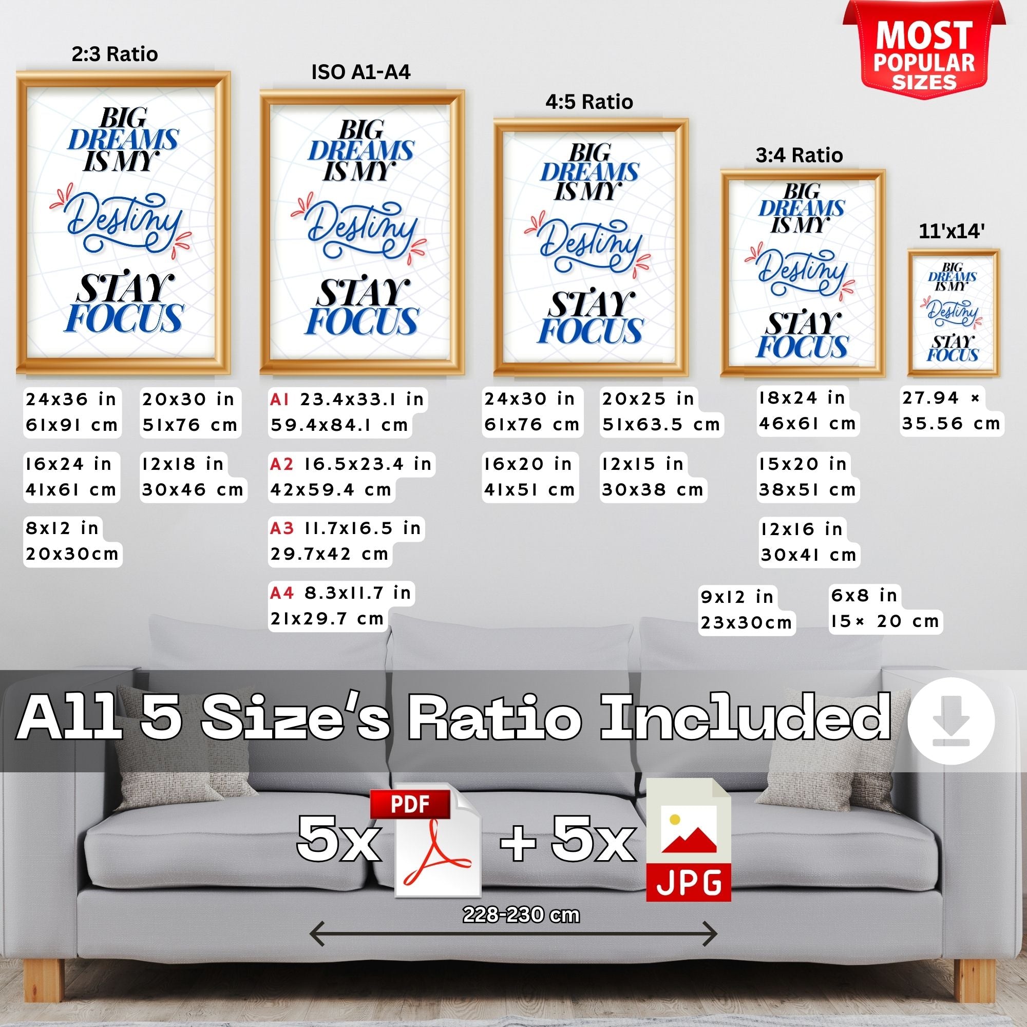 Big Dreams is My Destiny Stay Focus - Motivational Typography Wall Art