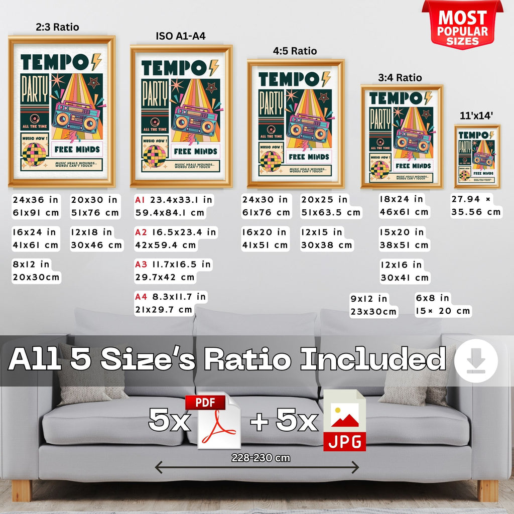Tempo Party - Music Heals Wounds, Free Minds Retro Wall Art