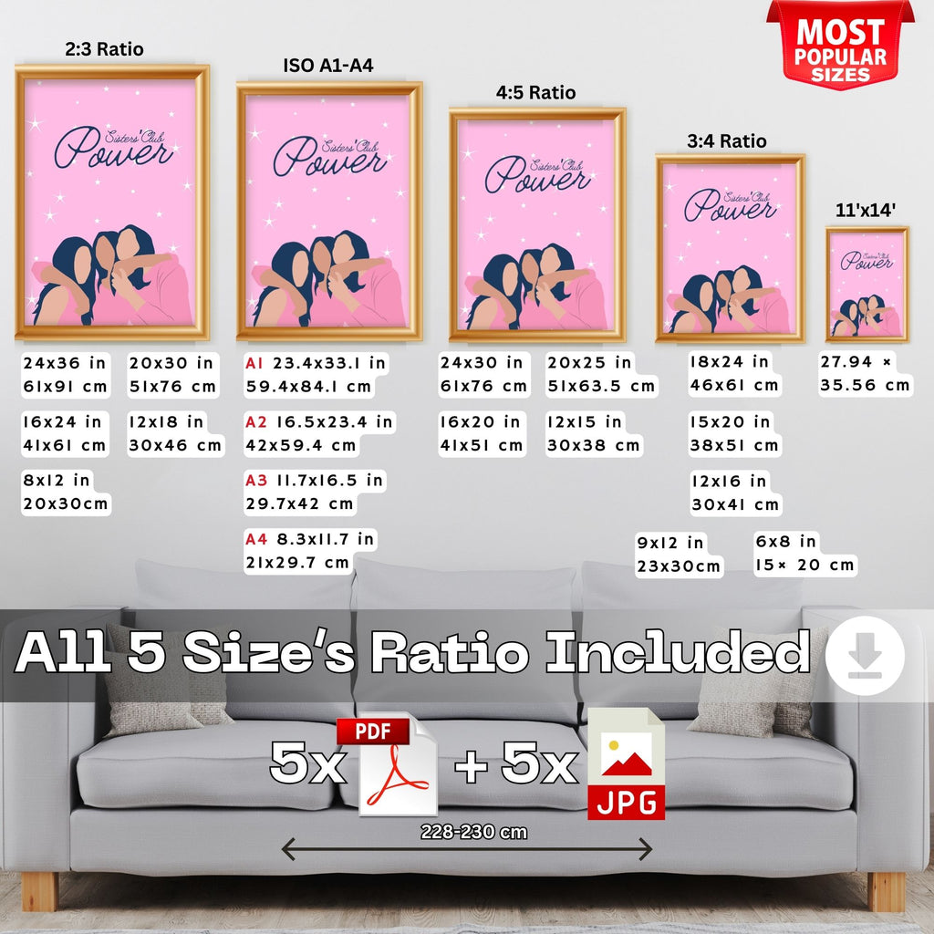 Sisters Club Power - Feminine Sisterhood Wall Art