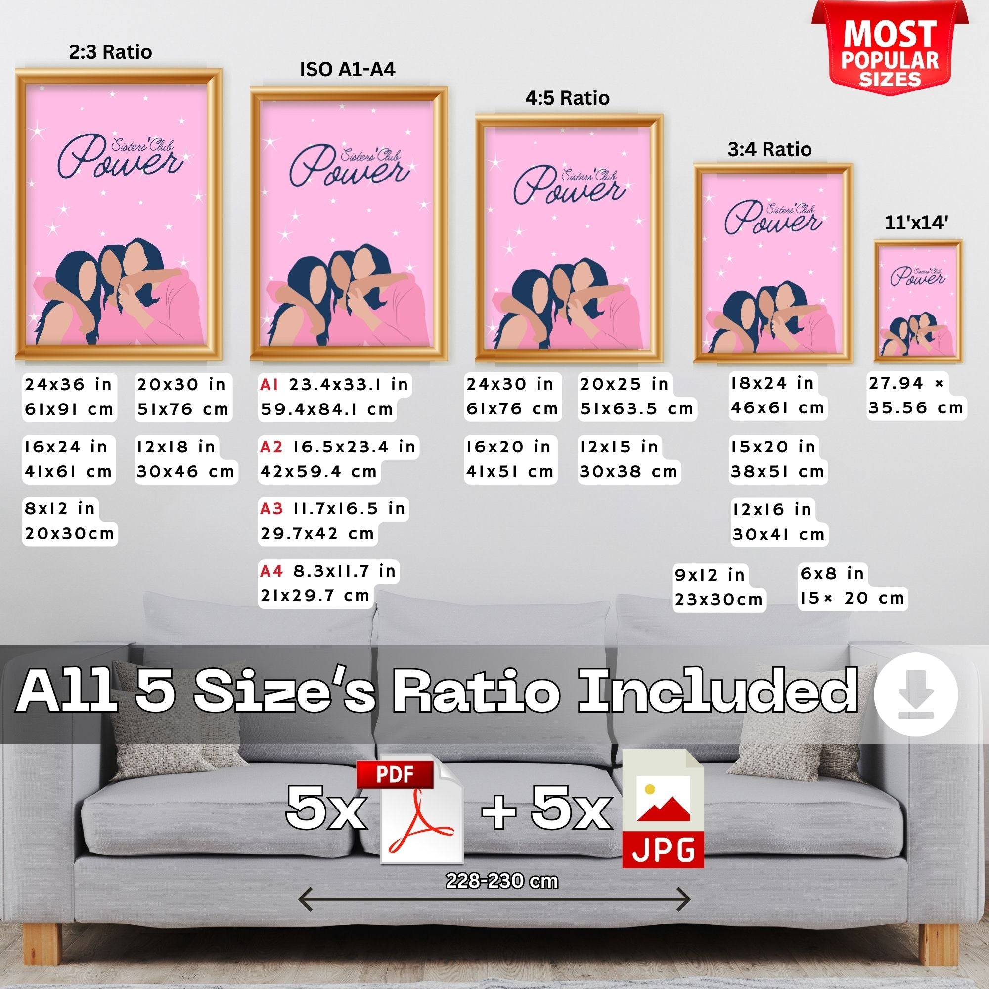 Sisters Club Power - Feminine Sisterhood Wall Art