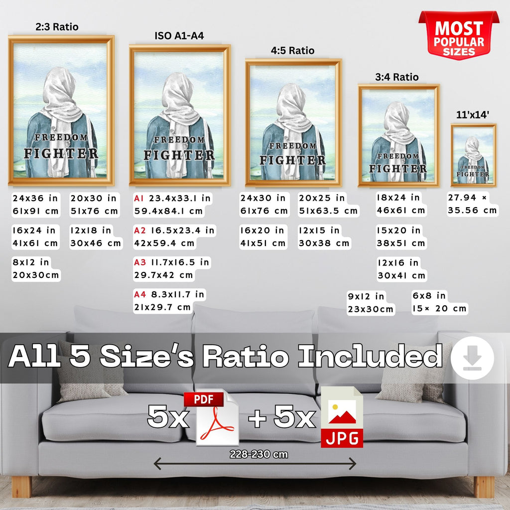 Freedom Fighter - Watercolor Empowerment Muslim Woman Portrait