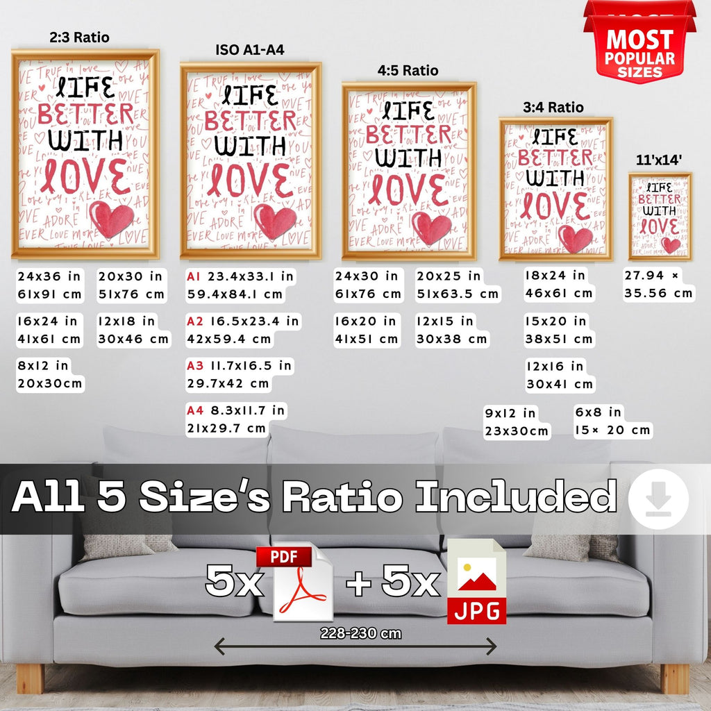 Life Better With Love - Romantic Typography Wall Art | Love Message Poster