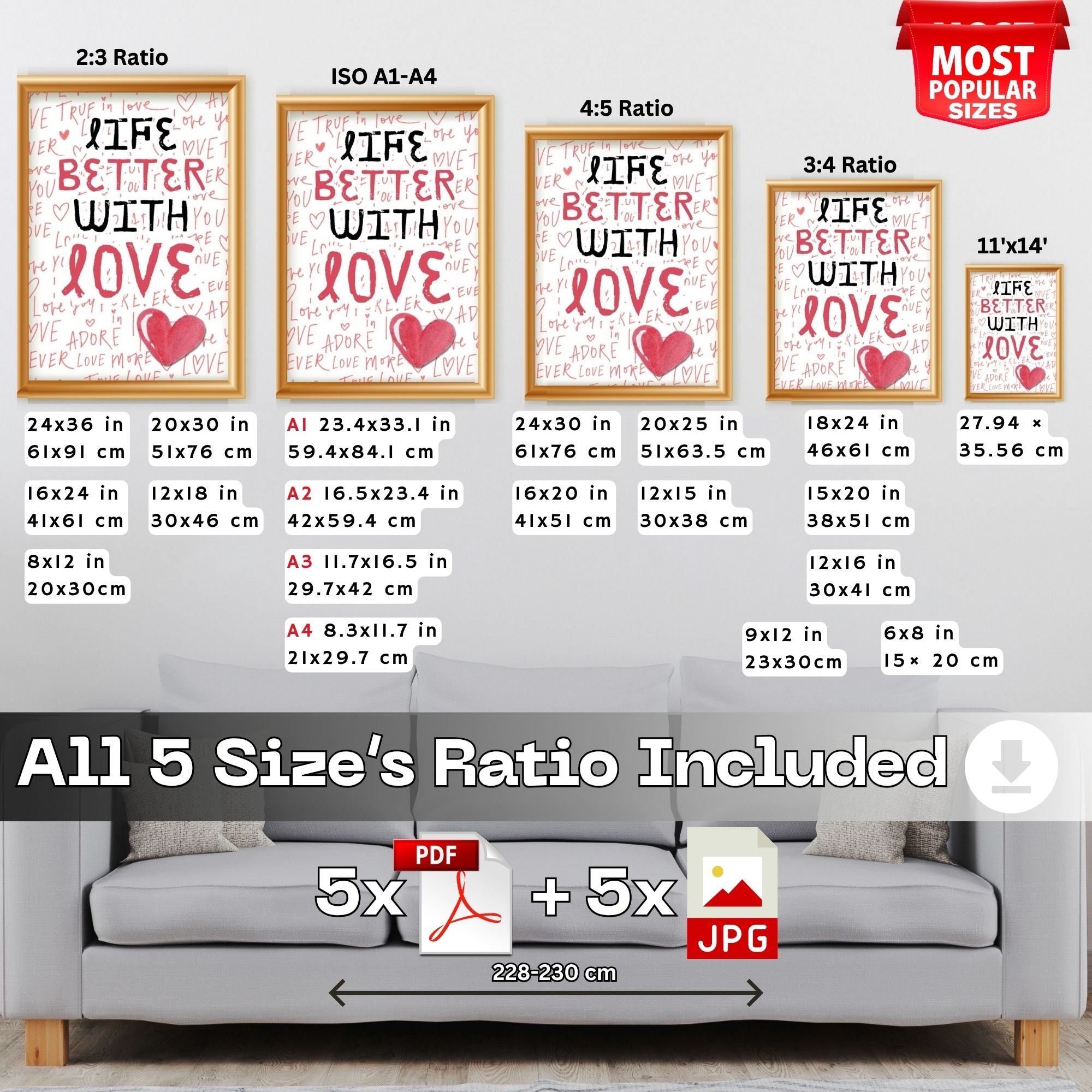 Life Better With Love - Romantic Typography Wall Art | Love Message Poster