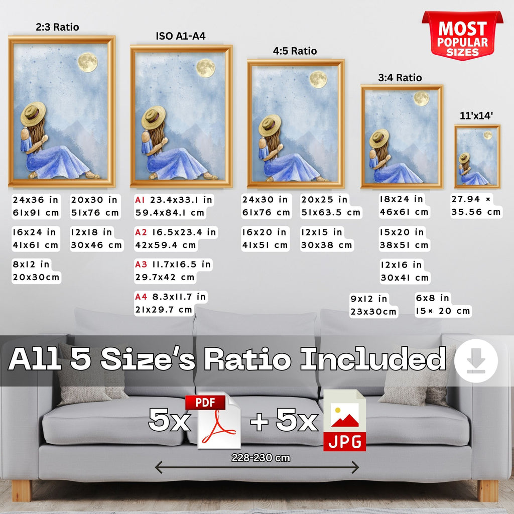 Moonlit Serenity - Mother &amp; Child Peaceful Moment Wall Art