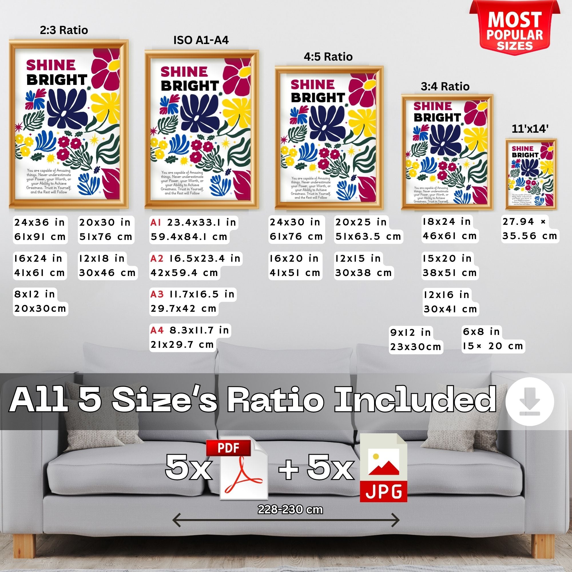 Shine Bright - Bold Floral Empowerment Wall Art