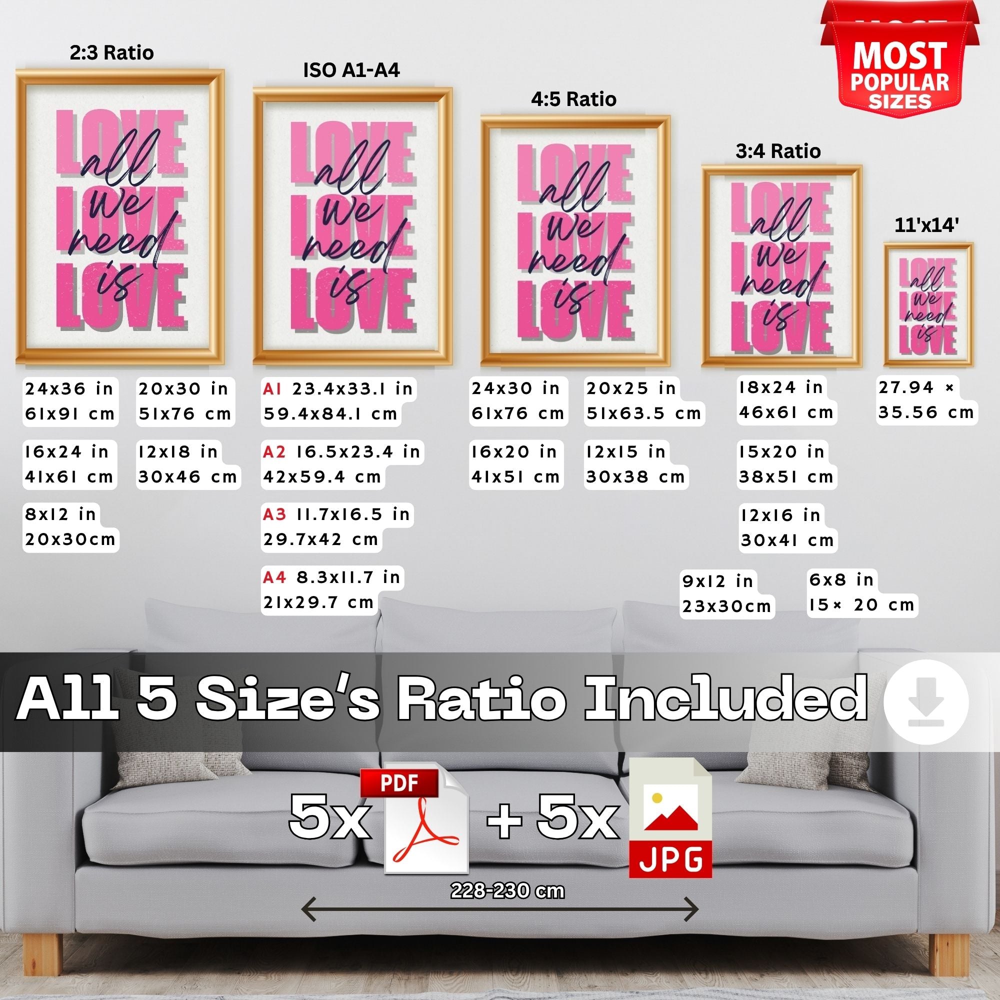 All We Need Is Love - Bold Pink Typography Wall Art | Modern Love Statement Poster