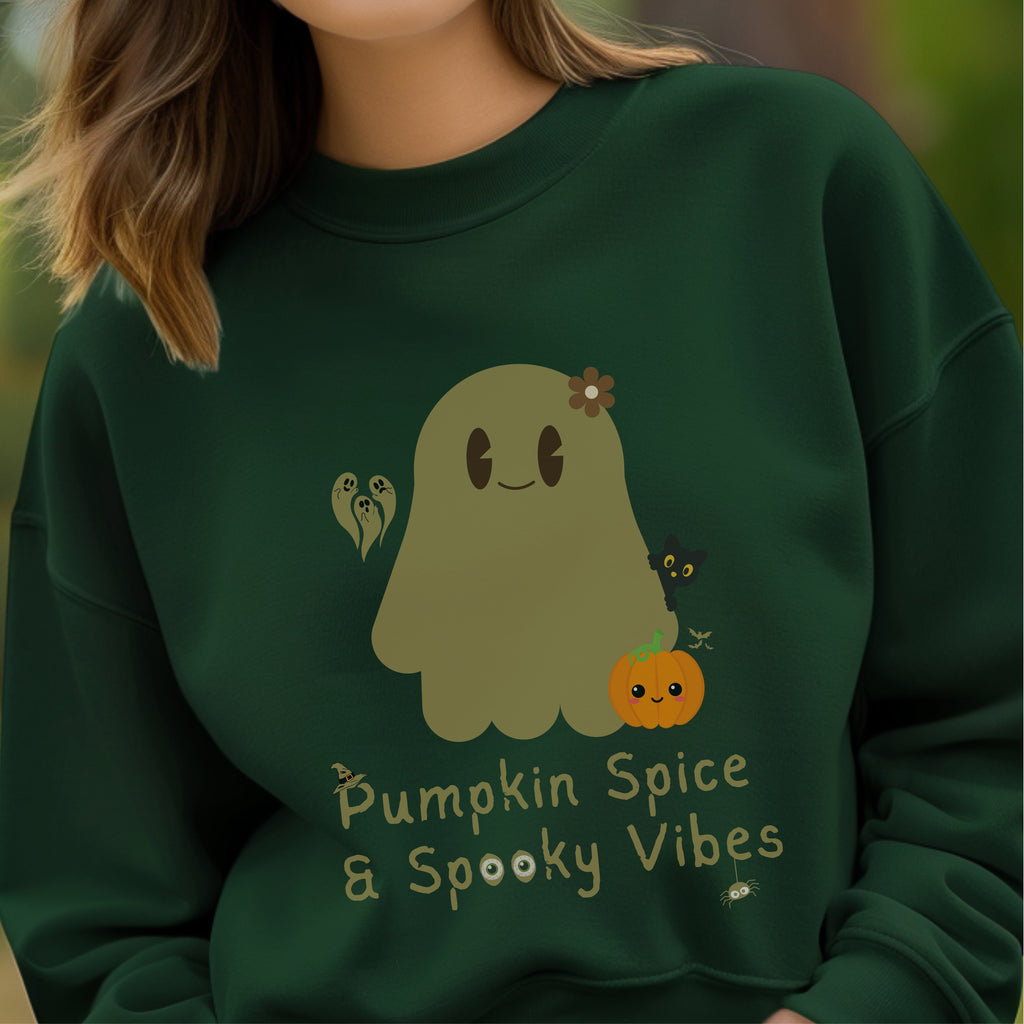Pumpkin Spice & Spooky Vibes - Cute Halloween Ghost Autumn Season Statement Artwork
