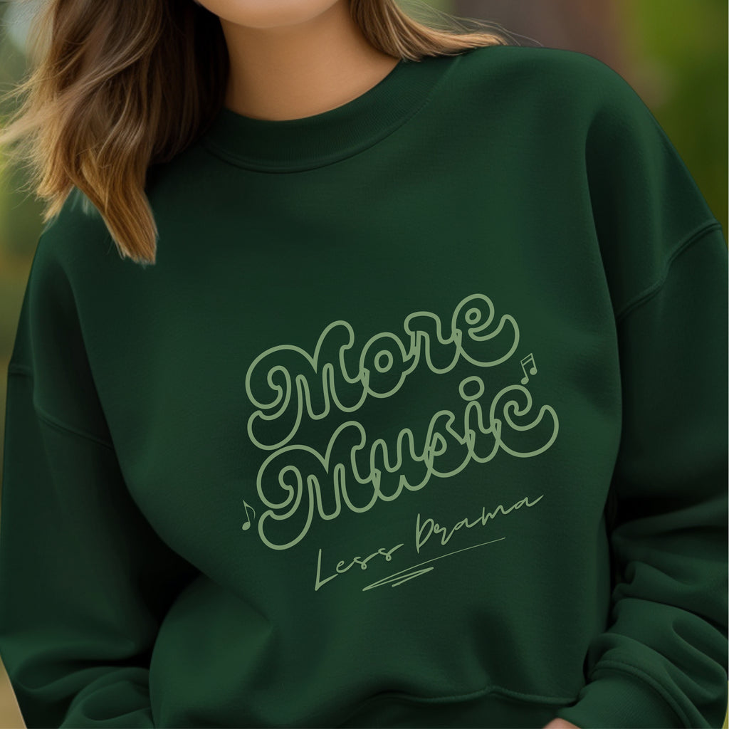 More Music Less Drama - Retro Bubble Script Musical Notes Priority Statement Artwork