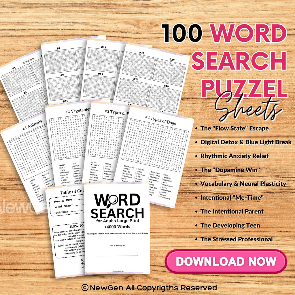 100 Word Search Adult For Teen & Adult +4000 Words