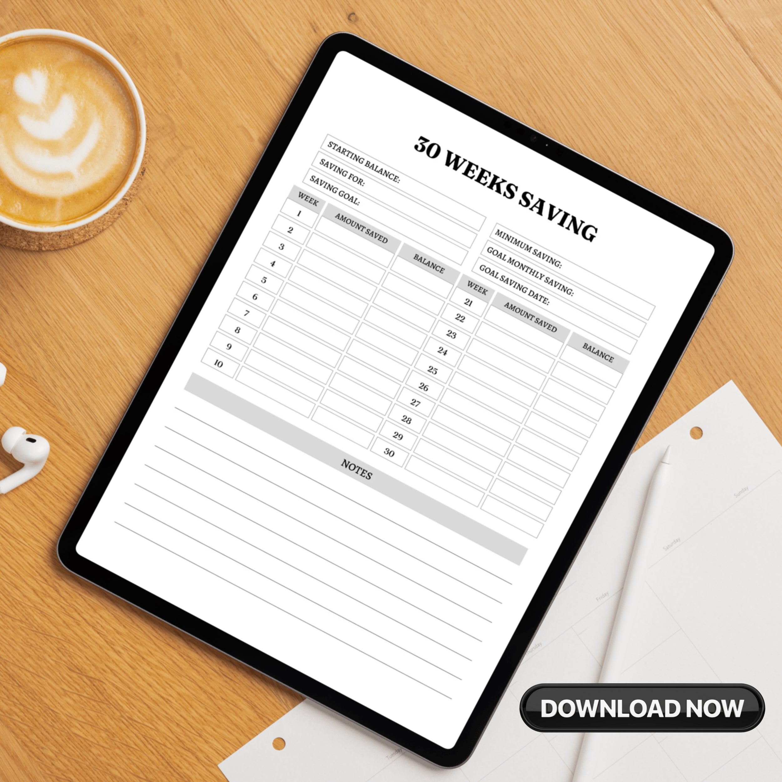 30 Weeks Saving Tracker