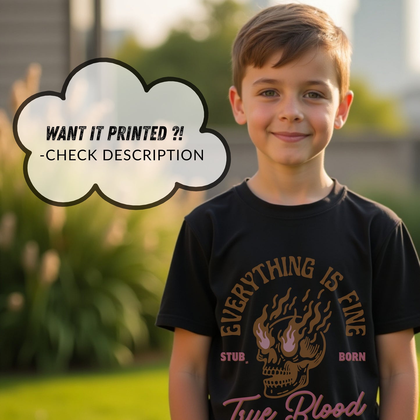 Everything Is Fine True Blood Stubborn - Flaming Skull Heritage Statement Artwork