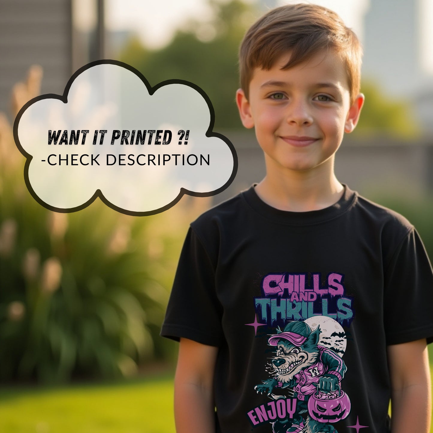 Chills And Thrills Enjoy - Halloween Wolf Skateboard Statement Artwork