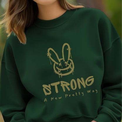 Strong A New Pretty Way - Graffiti Bunny with Red X Eyes Edgy Feminine Power Statement Artwork