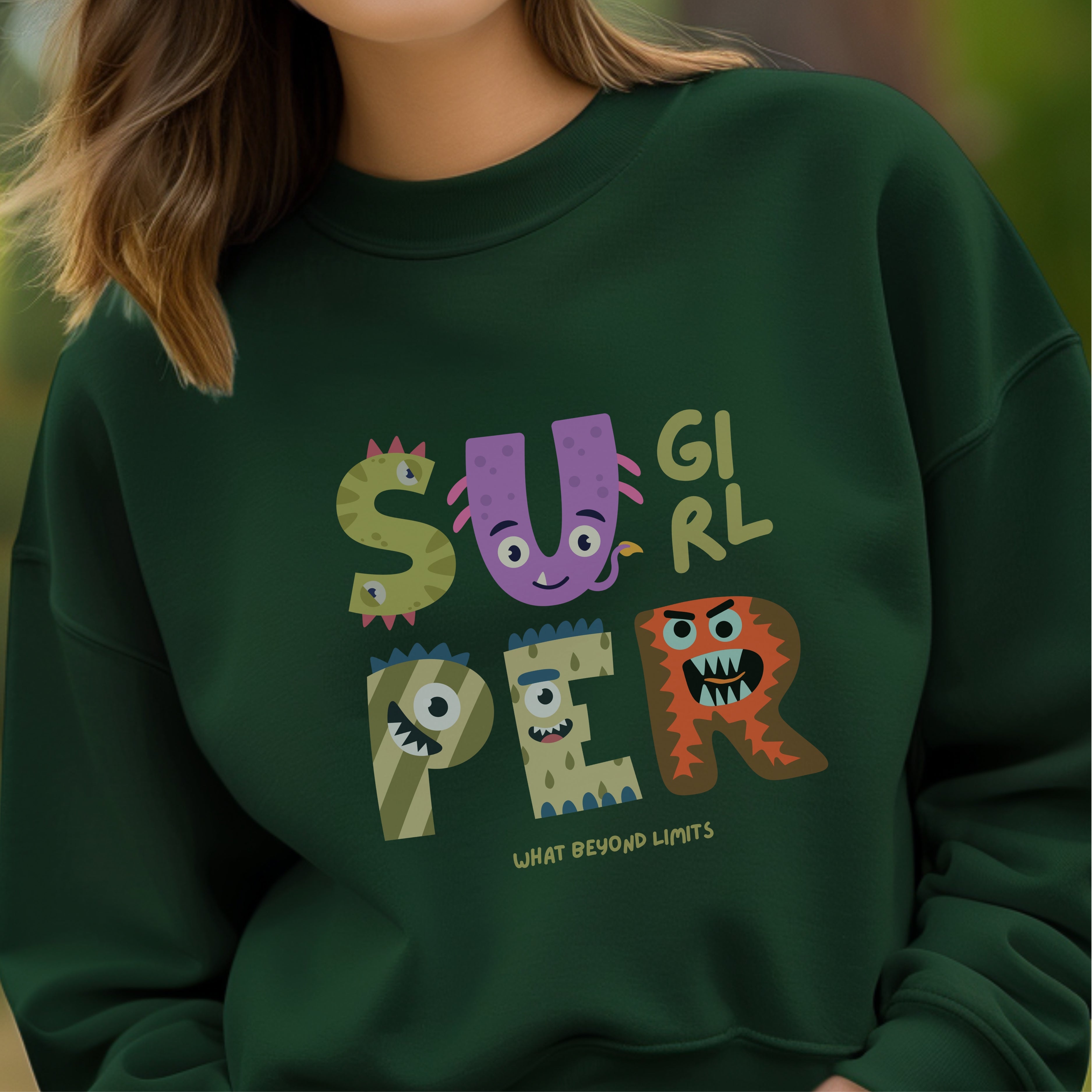 Super Girl What Beyond Limits - Cute Monster Empowerment Kids Statement Artwork