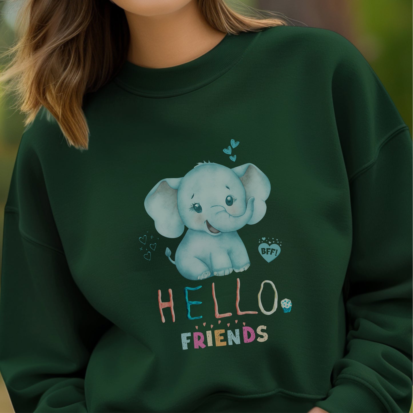 Hello Friends BFF - Cute Elephant Friendship Kindness Greeting Statement Artwork